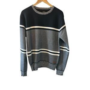 MENS BUFFALO Striped Blue & Grey Pullover Knit Sweat Shirt M
